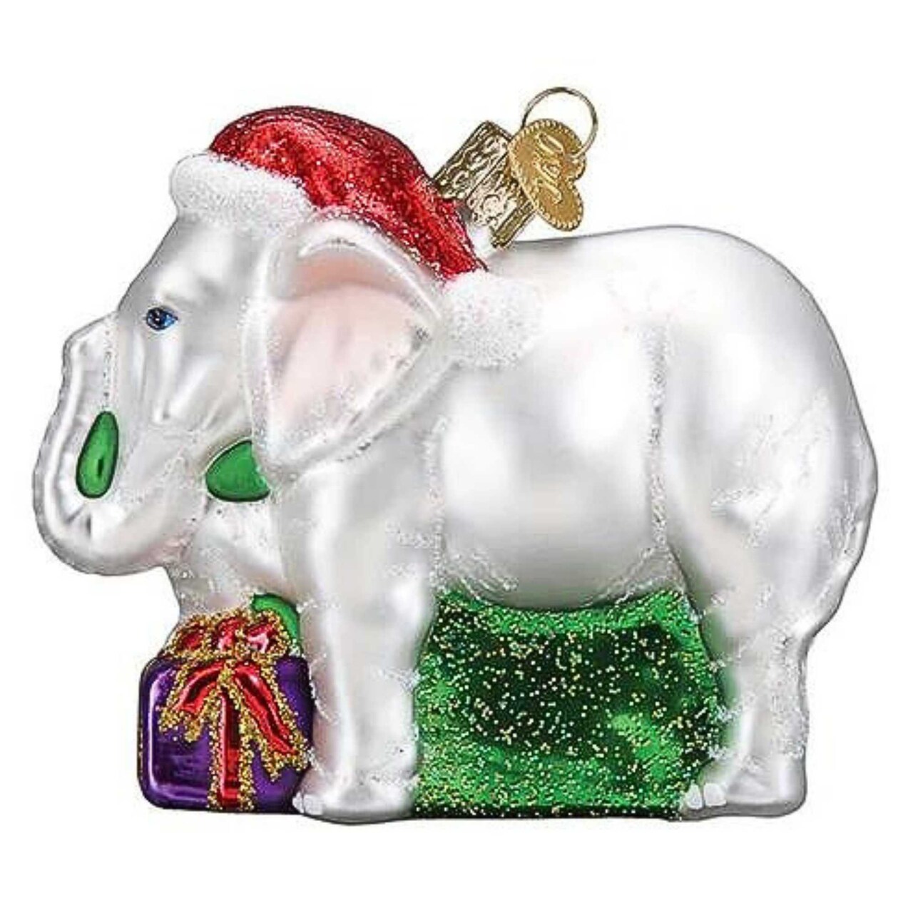 Old World Christmas 3.25 In White Elephant Tree Ornament , Santa Hat Gifts